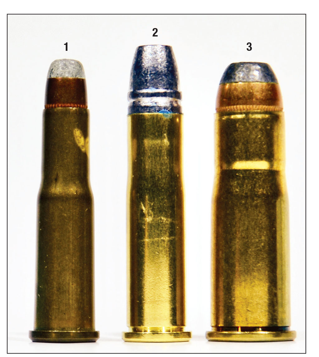 Because it is not as strong as the High Wall, Winchester limited chamberings in the Low Wall to cartridges such as the (1) .25-20, (2) .32-20 and the (3) .38-40.